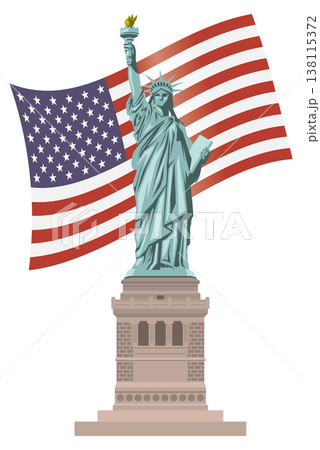 自由の女神とアメリカ国旗のイメージイラスト 自由の女神とアメリカ国旗のイメージイラスト 138115372