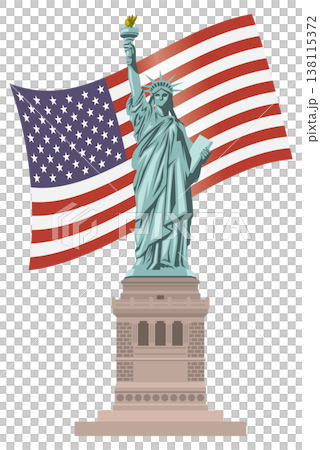 自由女神像和美國國旗的插圖。 自由女神像和美國國旗的插圖。 138115372