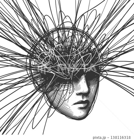 Human Head With Chaotic Thought Lines raster Human Head With Chaotic Thought Lines raster 138116318