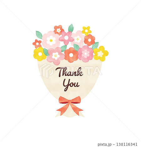 水彩風　Thank You 花束イラスト  ナチュラル感謝素材 138116341