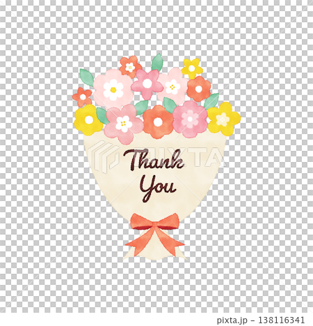 水彩風　Thank You 花束イラスト  ナチュラル感謝素材 138116341