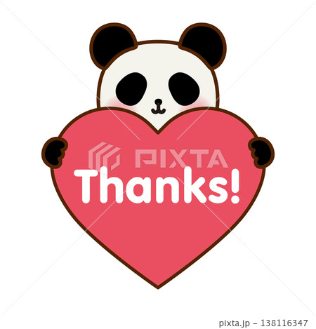 Thank You ハートを持つパンダのイラスト Thanksメッセージ かわいい感謝素材 138116347