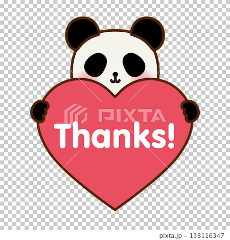 Thank You ハートを持つパンダのイラスト Thanksメッセージ かわいい感謝素材 138116347
