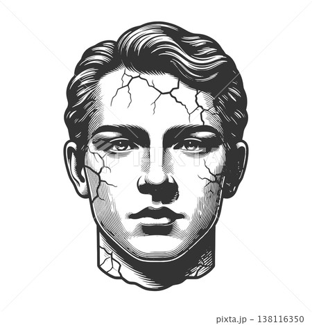 Cracked Human Face Mental Breakdown Concept 138116350