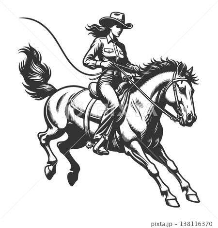 Cowgirl Riding Horse Western Rodeo Action raster 138116370
