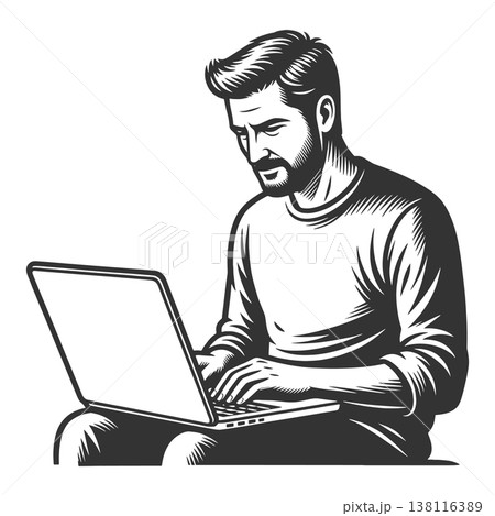 Man Working on Laptop Remote Digital Lifestyle Man Working on Laptop Remote Digital Lifestyle 138116389
