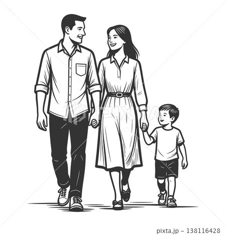Happy Family Walking Together Parents and Child Happy Family Walking Together Parents and Child 138116428