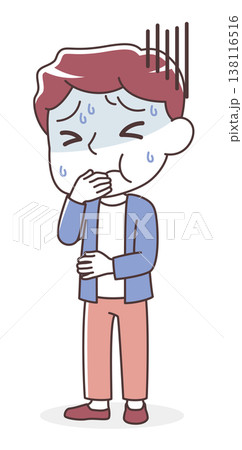 吐き気を感じて苦しむ男性のイラスト（嘔吐・体調不良） 138116516