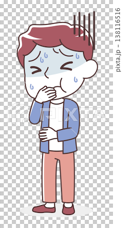 吐き気を感じて苦しむ男性のイラスト（嘔吐・体調不良） 138116516