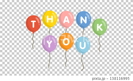 色彩鮮豔的氣球，上面寫著「謝謝」字樣 138116995