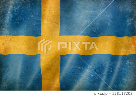 Old vintage flag of Sweden, worn and stained 138117202