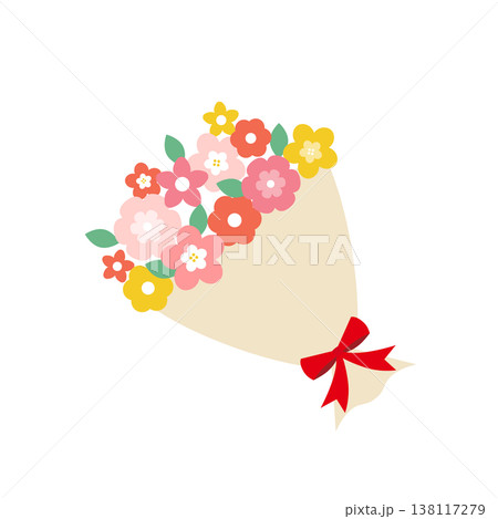 花束イラスト カラー　フラワーブーケ ギフト・装飾素材 138117279