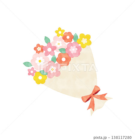 水彩風　花束イラスト  ナチュラルフラワーブーケ素材 138117280