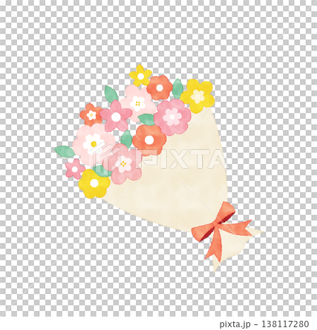 水彩風　花束イラスト  ナチュラルフラワーブーケ素材 138117280