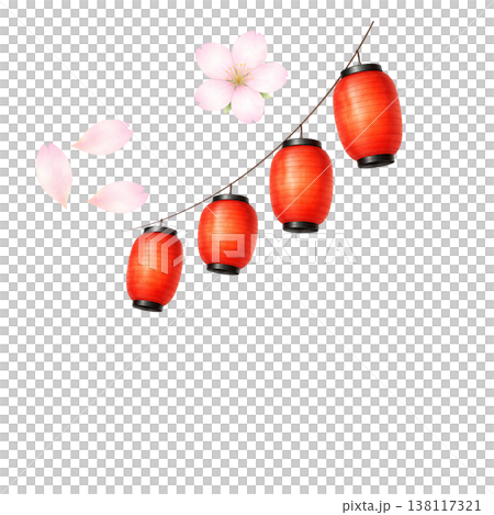 提灯と桜のシンプル素材 春の和風祭り装飾デザイン 縁日イメージ 白背景 提灯と桜のシンプル素材 春の和風祭り装飾デザイン 縁日イメージ 白背景 138117321