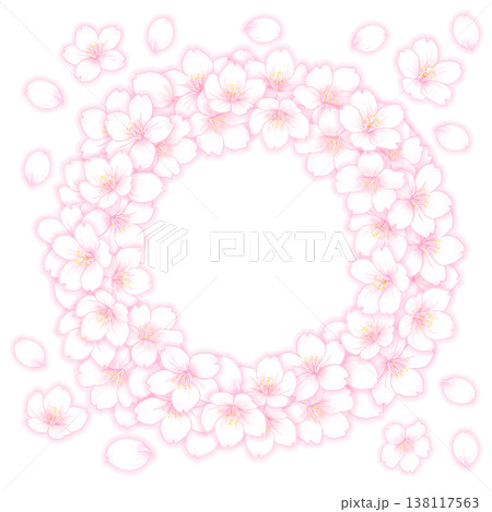 桜の花のリース_花大きめ_花びらが舞う_背景透過 桜の花のリース_花大きめ_花びらが舞う_背景透過 138117563