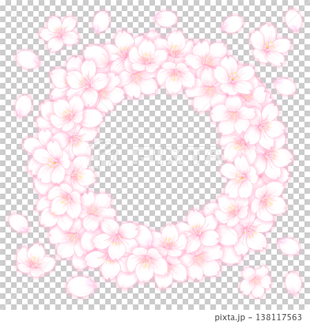 桜の花のリース_花大きめ_花びらが舞う_背景透過 桜の花のリース_花大きめ_花びらが舞う_背景透過 138117563