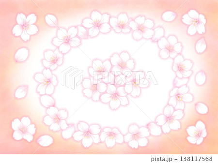 桜の花の素材_楕円_真ん中桜の束_背景赤色 138117568