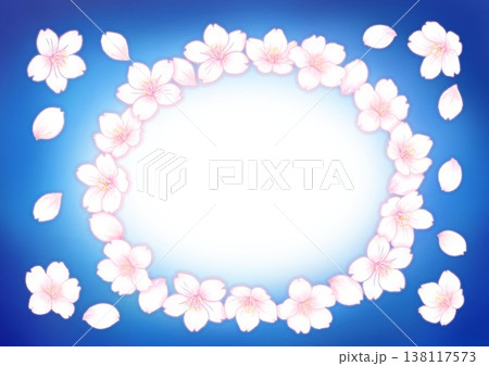 桜の花の素材_楕円_背景紺色_夜桜のイメージ 138117573