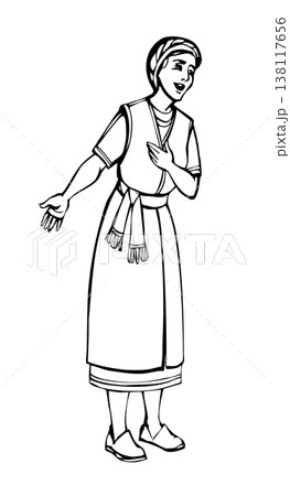 Vector drawing. A woman welcomes guests Vector drawing. A woman welcomes guests 138117656