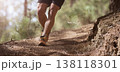 Walking or running exercise legs on rocky footpath in bright forest achievement fitness adventure and exercising in spring or summer nature motivation and inspirational activity 138118301