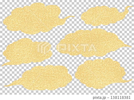 金色のもくもくした和風な雲セット 金色のもくもくした和風な雲セット 138118381