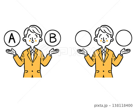 AとBの選択肢 若い男性会社員 上半身 ベクター(オレンジ) AとBの選択肢 若い男性会社員 上半身 ベクター(オレンジ) 138118400