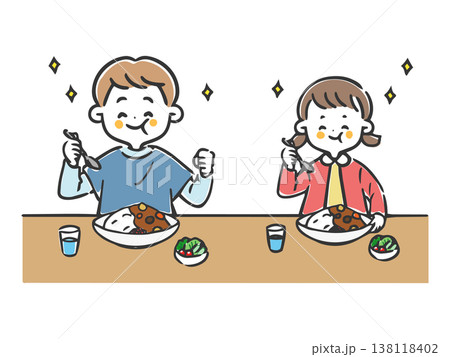 カレーライスを食べる子供 ベクター カレーライスを食べる子供 ベクター 138118402