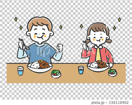 カレーライスを食べる子供 ベクター カレーライスを食べる子供 ベクター 138118402