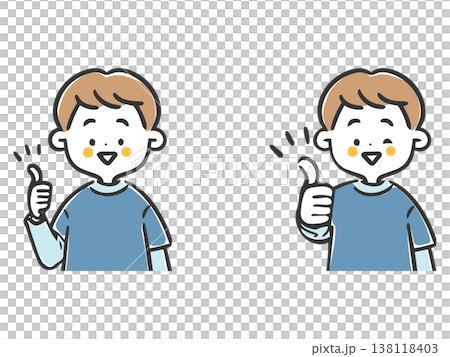 男孩豎起大拇指（上半身） - 向量圖 138118403