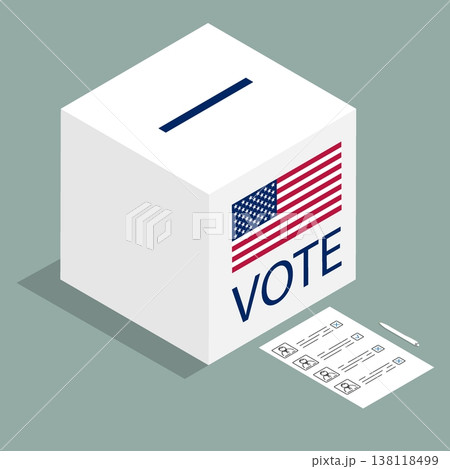 Isometric ballot box and a completed voter form on a table. Cartoon 3D vector concept isolated on green background Isometric ballot box and a completed voter form on a table. Cartoon 3D vector concept isolated on green background 138118499
