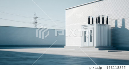 Industrial electrical transformer station exterior 138118835