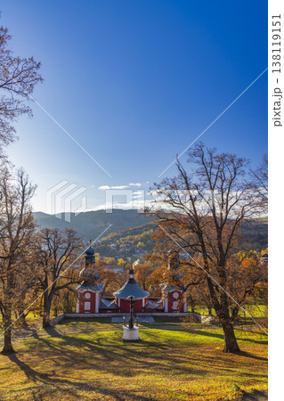Banska Stiavnica Calvary complex church in autumn nature Banska Stiavnica Calvary complex church in autumn nature 138119151