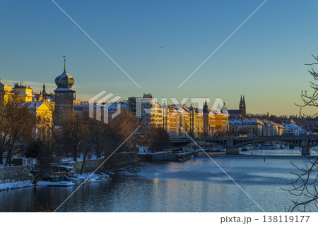Vltava river with Prague city skyline at sunset 138119177