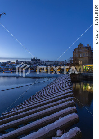 Prague Castle and Charles Bridge on Vltava river at blue hour Prague Castle and Charles Bridge on Vltava river at blue hour 138119180
