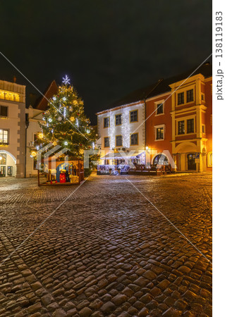 Christmas tree and nativity scene in Cesky Krumlov 138119183