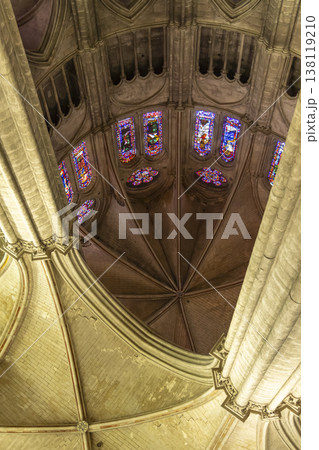 Bourges Cathedral vaulting showing stained glass windows 138119210