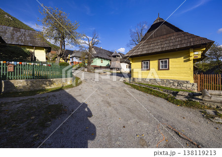 Vlkolinec village street with traditional wooden houses, Slovakia Vlkolinec village street with traditional wooden houses, Slovakia 138119213