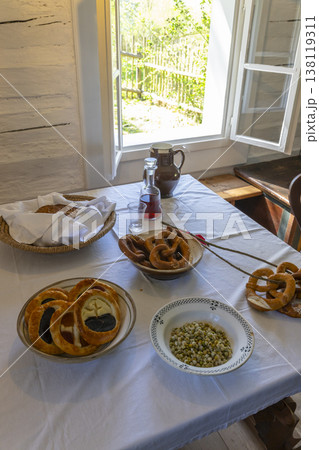 Traditional Czech pastries and bread on rural table 138119311