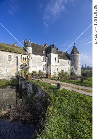 Chateau de Chemery, Loir et Cher, France with a moat and drawbridge 138119386