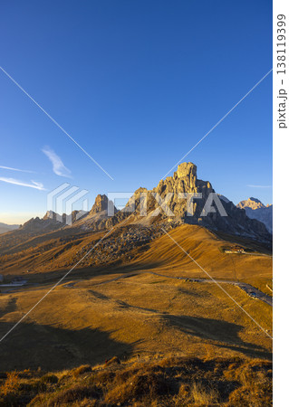 Passo Giau Dolomites landscape mountains golden hour autumn 138119399