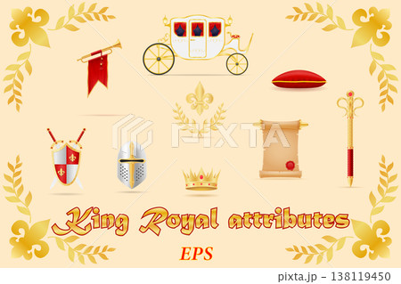 king royal golden attributes of medieval power vector illustration 138119450