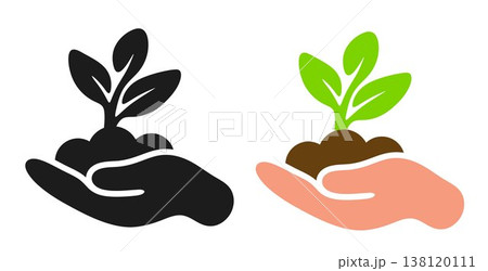 Hand holding tree growing, plant, sprout in a hand icon Hand holding tree growing, plant, sprout in a hand icon 138120111
