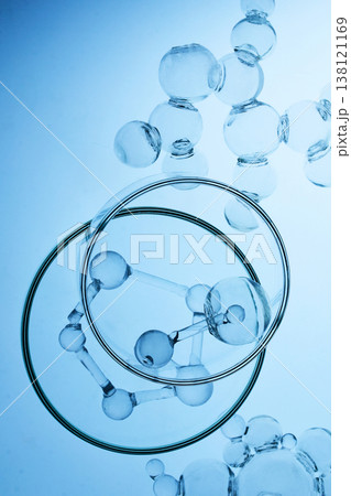 Abstract cosmetic lab. Abstract molecular structure and petri dishes representing science research 138121169
