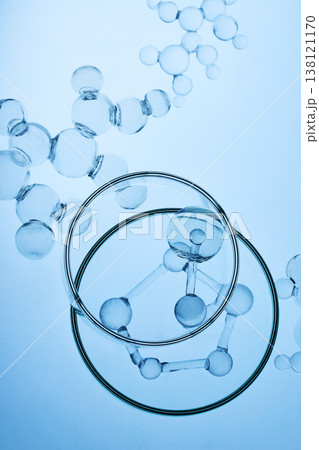Abstract cosmetic lab. Glass molecules and petri dish in science laboratory Abstract cosmetic lab. Glass molecules and petri dish in science laboratory 138121170