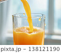 Pouring Freshly Squeezed Orange Juice into Glass Close-up 138121190