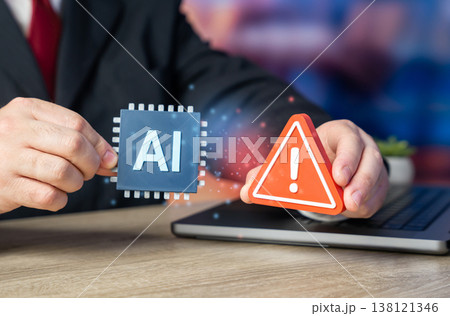 Security threats from AI implementation in business. Cyber vulnerabilities. Data protection challenges grow with automation. Cybersecurity strategies defend systems against attacks 138121346