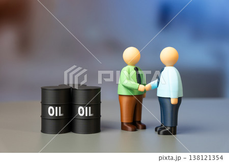 Businessmen negotiate oil deliveries. Contracts and futures. Energy trade agreements shape global markets. Commodity trading strategies influence pricing, logistics, international business relations. 138121354