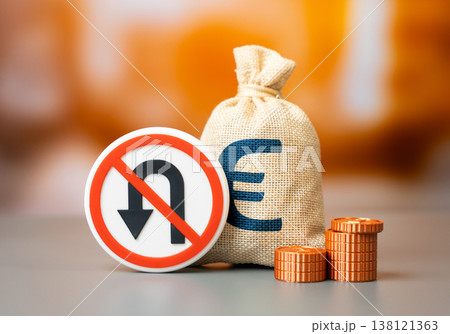 The euro is a money bag and a symbol of no return. Investment losses, non-refund of funds. Financial risk and failed investments reduce capital. Economic uncertainty affects savings 138121363