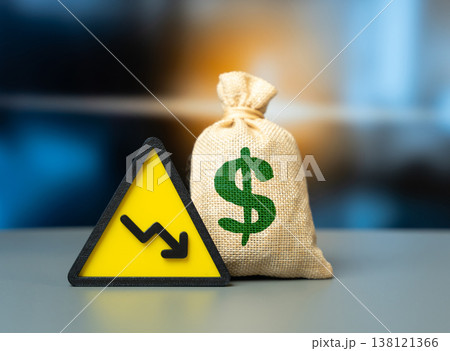 The dollar is a money bag and a symbol of decline. Falling real wages, falling investment. A contracting economy. Economic downturn reduces purchasing power. Market instability signals recession risks The dollar is a money bag and a symbol of decline. Falling real wages, falling investment. A contracting economy. Economic downturn reduces purchasing power. Market instability signals recession risks 138121366